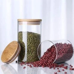 Bocal En Verre - Couvercle Bois - 0.5L -Maison Fournitures Magasin bocal verre et bois 05l 2