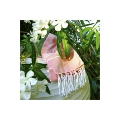 Fouta En Coton Biologique Blanc Et Corail 100 X 200cm -Maison Fournitures Magasin fouta en coton biologique blanc et corail 100 x 200cm 2