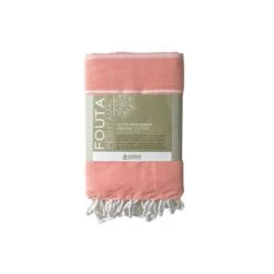 Fouta En Coton Biologique Blanc Et Corail 100 X 200cm
