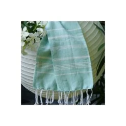Fouta En Coton Biologique Blanc Et Menthe 100 X 200cm -Maison Fournitures Magasin fouta en coton biologique blanc et menthe 100 x 200cm 2