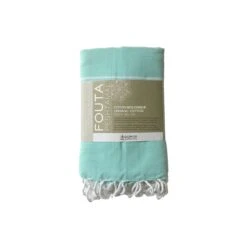 Fouta En Coton Biologique Blanc Et Menthe 100 X 200cm