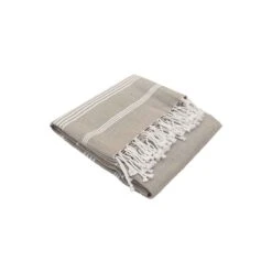 Fouta En Coton Biologique Blanc Et Taupe 100 X 200cm -Maison Fournitures Magasin fouta en coton biologique blanc et taupe 100 x 200cm 2
