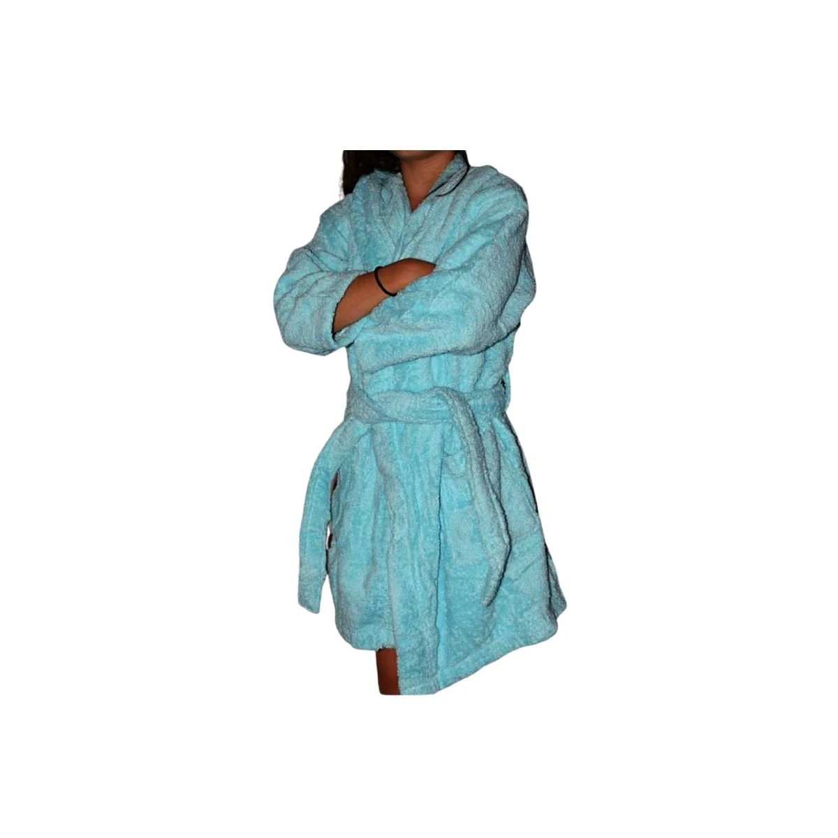 Peignoir En Coton Bio Enfant, Coloris Lagon, Taille 12 Ans